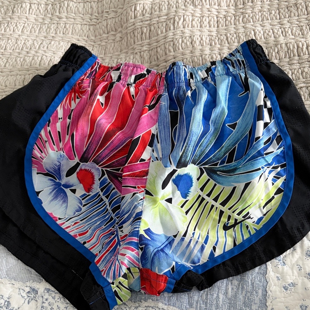 Nike Women’s Floral Split-Panel Athletic Shorts - Blue, Pink, Red, Green